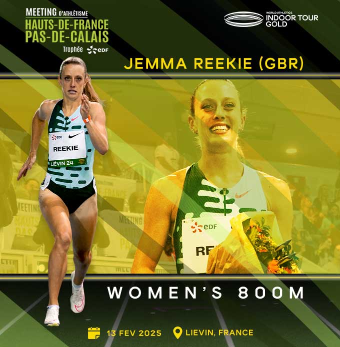 800m runner-up Jemma REEKIE (GBR) returns to the Arena