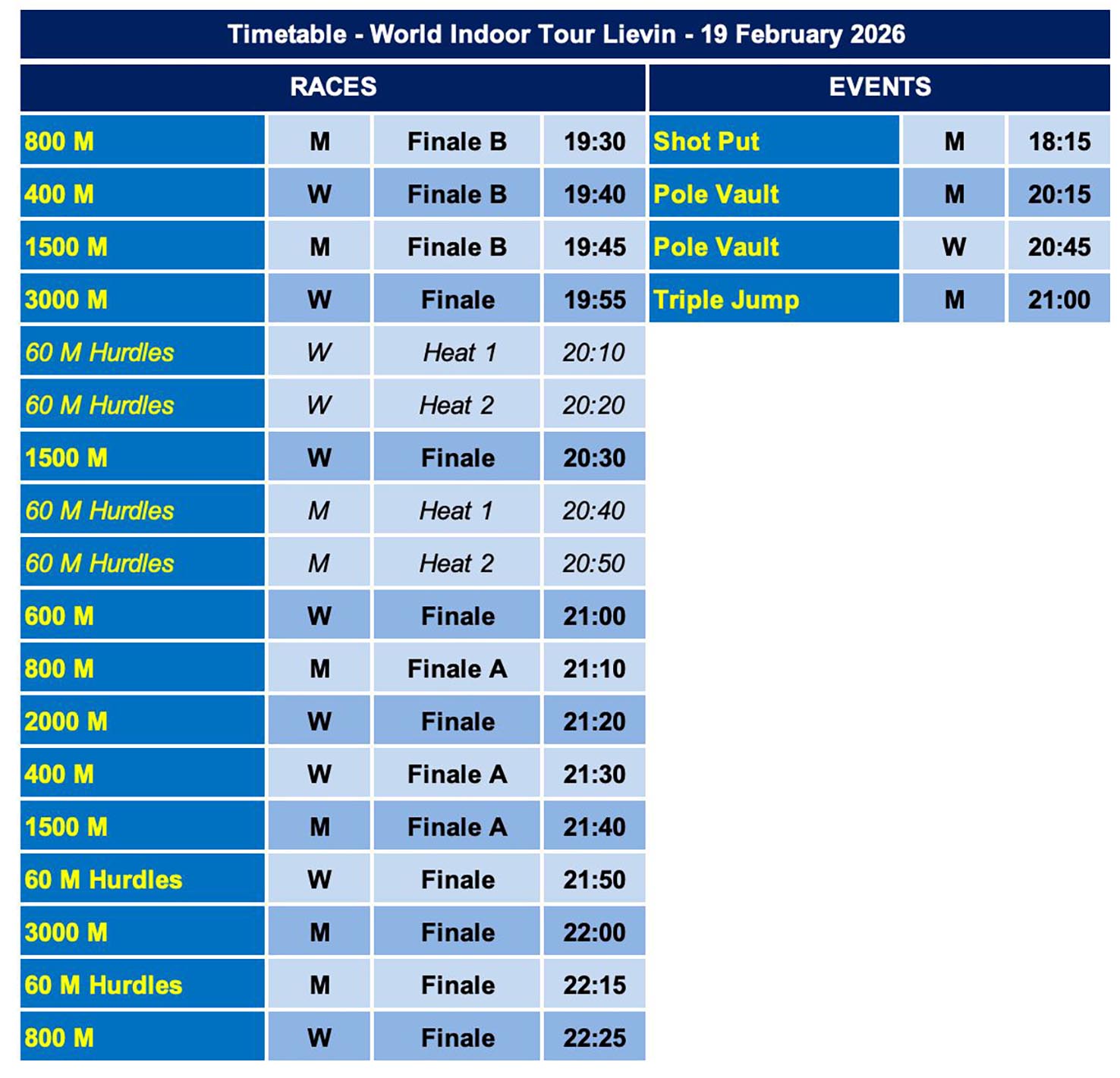 HORAIRES LIEVIN 2026